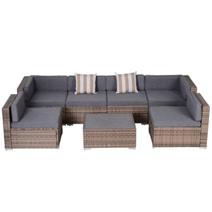 7-piece furniture set in woven resin, grey