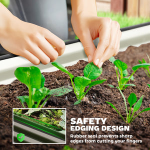 Jardinière surélevée galvanisée avec bordure de sécurité et gants, noir