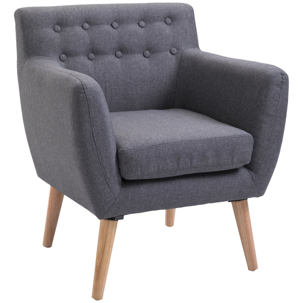Fauteuil mid century avec structure en bois et rembourrage épais, gris clair
