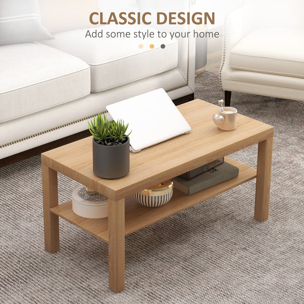 Table basse à deux niveaux avec étagère de rangement, couleur bois naturel