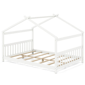 Lit maison Montessori double en bois massif avec tête de lit et sommier à lattes