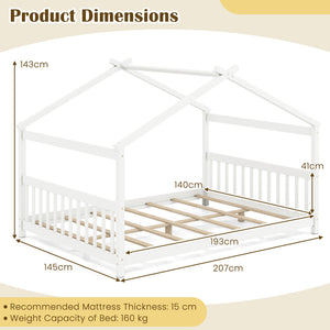 Lit maison Montessori double en bois massif avec tête de lit et sommier à lattes