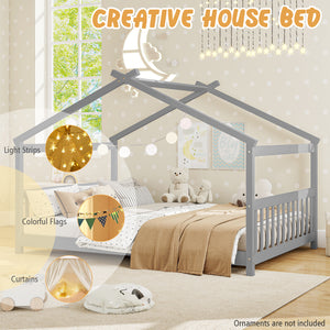 Lit maison Montessori double en bois massif avec tête de lit et sommier à lattes