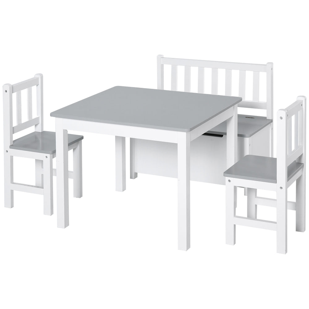 Set of 4 wooden children's chairs and benches with storage for toddlers