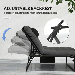 Folding Lounge Chair with 4-level Reclining Back & Cushion, Dark Grey