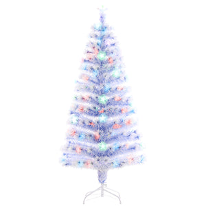 Sapin de Noël artificiel blanc de 5 pieds pré-éclairé en fibre optique LED