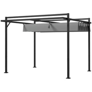 Pergola rétractable 10' x 10', abri de jardin, pour barbecue, patio, terrasse, gris foncé