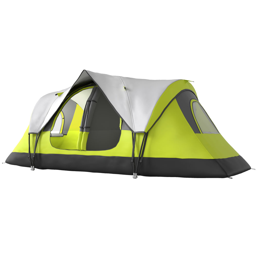 Tente de camping pour 6 à 8 personnes avec double-toit imperméable 2000 mm et sac de transport, verte.