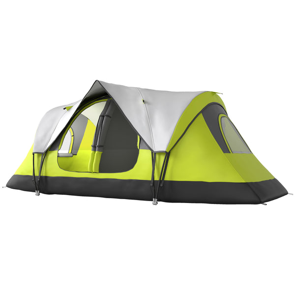 Tente de camping pour 6 à 8 personnes avec double-toit imperméable 2000 mm et sac de transport, verte.