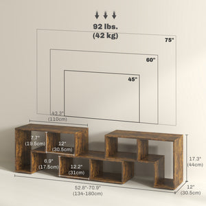 Meuble TV modulable 3 pièces avec 6 compartiments pour téléviseur jusqu’à 75 po – Brun rustique