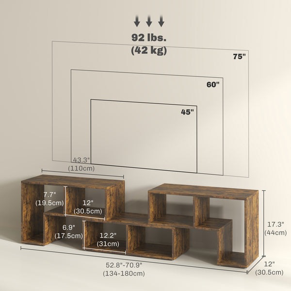 Meuble TV modulable 3 pièces avec 6 compartiments pour téléviseur jusqu’à 75 po – Brun rustique