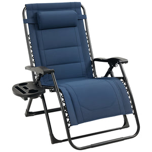 Zero Gravity Lounger Chair, Padded Folding Reclining Patio Chair with Cup Holder, Detachable Headrest, Extra Wide Seat, 400 LBS Capacity for Pool, Camping, Blue