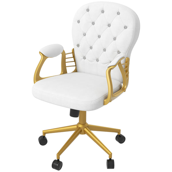 Office chair in tufted velvet, cream and gold