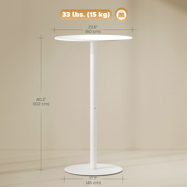 Modern round bar table with steel frame, white