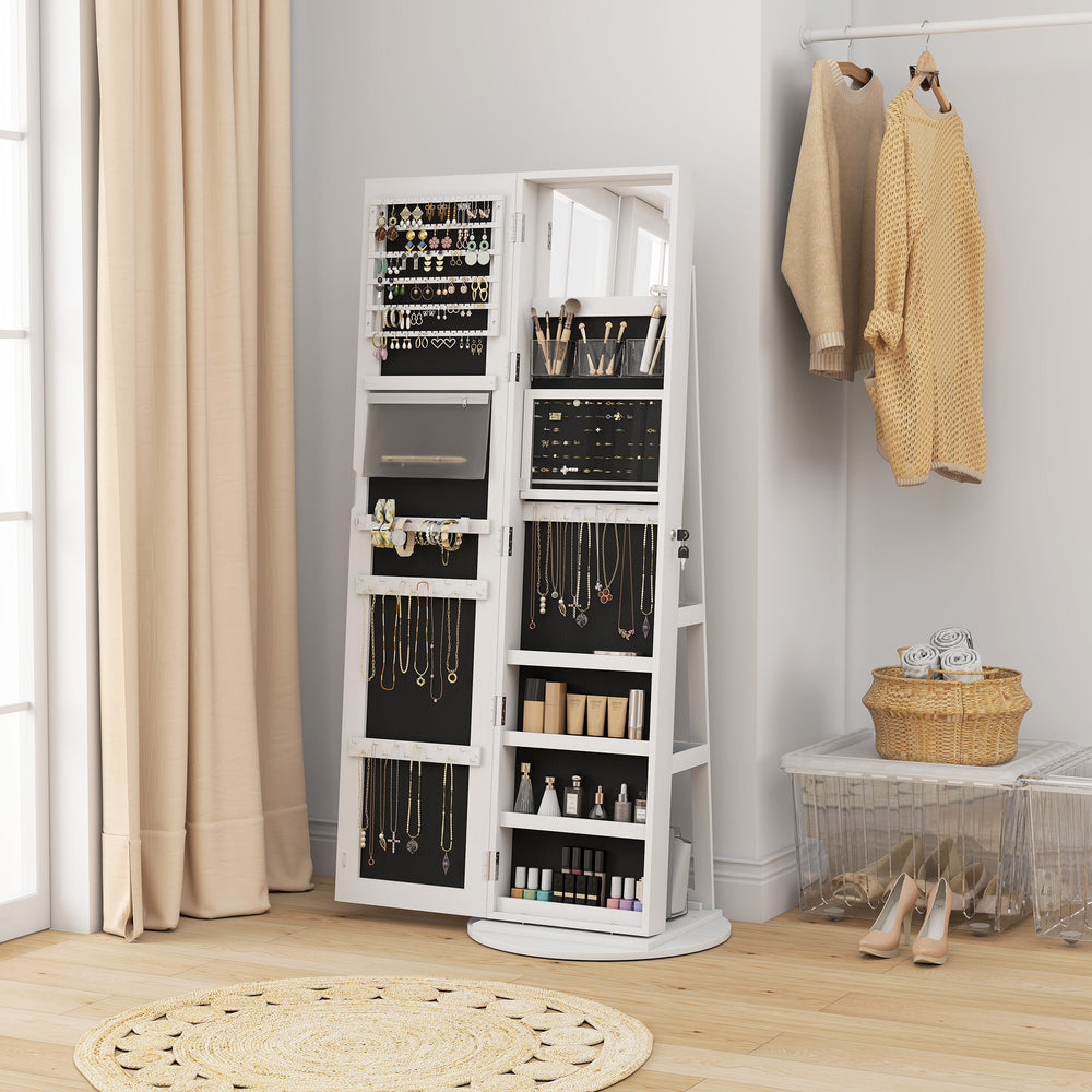Armoire à bijoux avec miroir verrouillable sur toute la longueur, avec LED, blanc