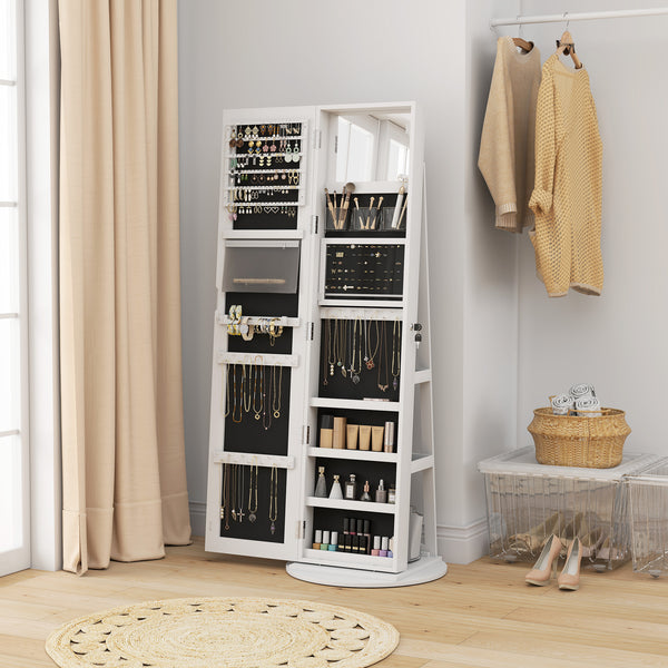 Armoire à bijoux avec miroir verrouillable sur toute la longueur, avec LED, blanc