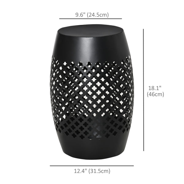 12.5" Steel Patio End Table, Round Hollow Drum Side Table, Accent Table for Indoor and Outdoor, Black