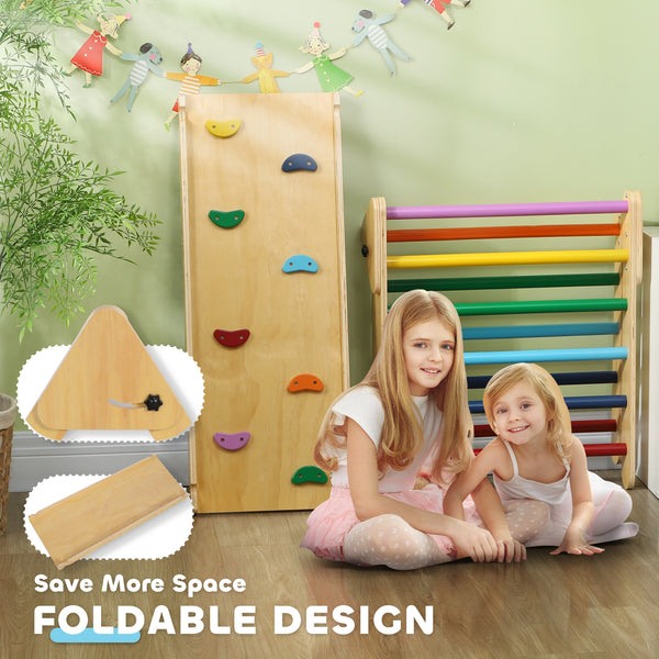 Ensemble d'escalade 3 en 1 multicolore avec rampe pour tout-petits en bois naturel