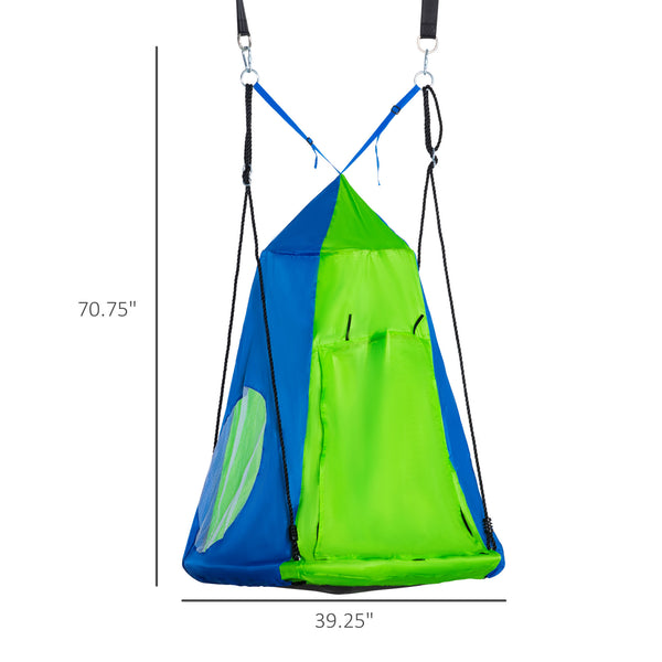 Kids Hanging Tree Swing Tent, Waterproof Sensory Swing with Windows, Rolling Door, for Indoor & Outdoor, Green