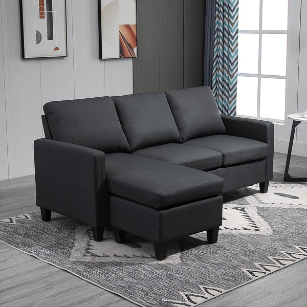 Canapé sectionnel moderne avec pouf, gris foncé