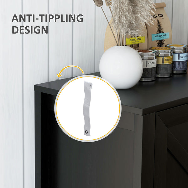 Storage buffet with sliding barn door and adjustable shelf, black oak