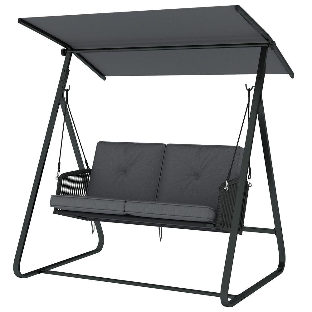 Balancelle de terrasse/porche d'extérieur pour 2 personnes avec auvent réglable, en rotin avec coussins moelleux