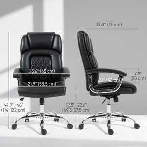 Office chair with spring cushion, faux leather upholstery, black.