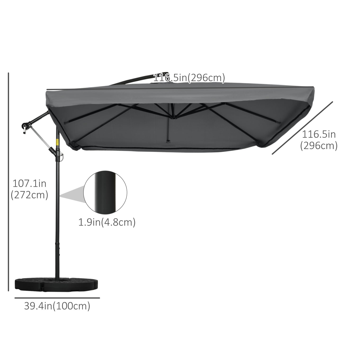 Outsunny Offset Patio Umbrella with Net and Umbrella Base, Adjustable Cantilever Canopy with Cross Base, Weight Plates &amp; 8 Ribs |