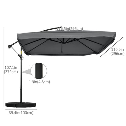 Outsunny Offset Patio Umbrella with Net and Umbrella Base, Adjustable Cantilever Canopy with Cross Base, Weight Plates &amp; 8 Ribs |