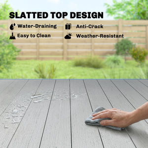 Table de patio rectangulaire pour 6 personnes en composite bois-plastique et structure en acier, grise