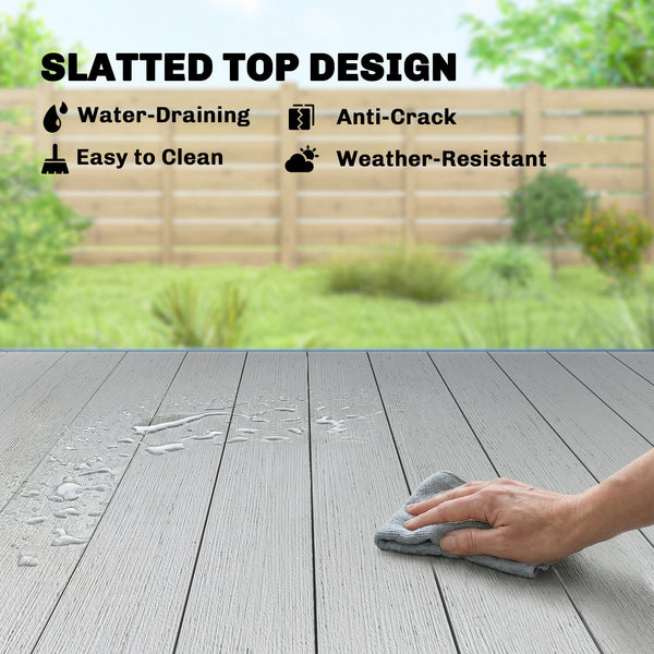 Table de patio rectangulaire pour 6 personnes en composite bois-plastique et structure en acier, grise