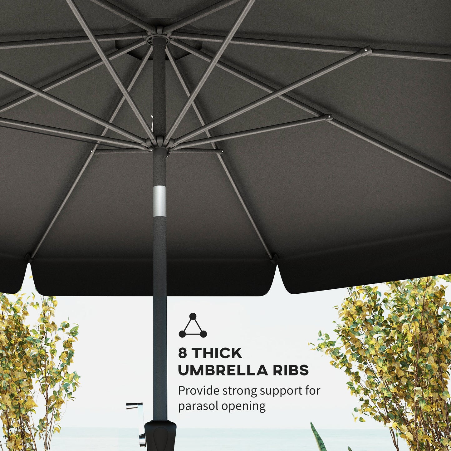 Parasol de table de 2,6 avec inclinaison et manivelle pour jardin, cour, terrasse, noir