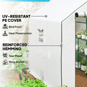 Three-tier garden greenhouse with roll-up door and screened windows