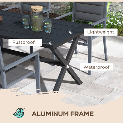 Outsunny 71" Outdoor Dining Table with X-Legs, Aluminum Frame, Darden Rectangular Table for 6 People, for Garden, Black