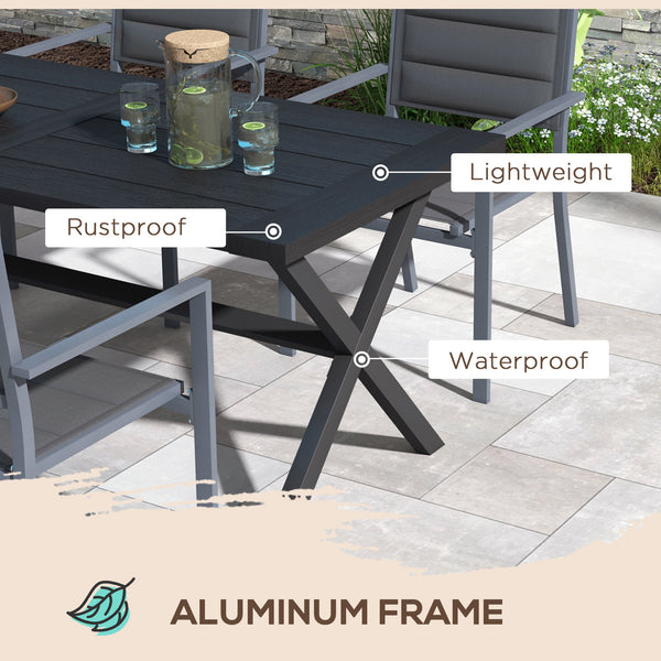 Table à manger avec pieds en X, cadre en aluminium, table rectangulaire pour 6 personnes, noir
