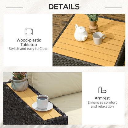 Outsunny 6 Piece Rattan Garden Furniture Set with Corner Sofa, Coffee Table, Wood and Plastic, Light Khaki 