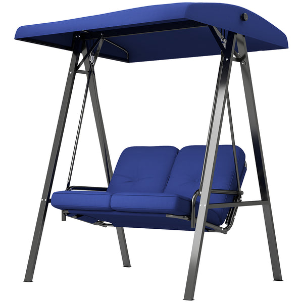 Balancelle d'extérieur 2 places avec auvent réglable, bleu foncé