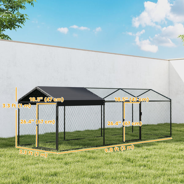 Large metal chicken coop with waterproof and anti-UV cover