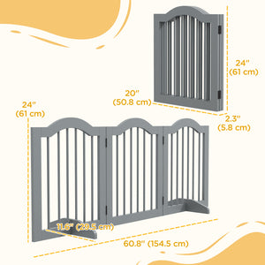 24" Freestanding Pet Gate For Dogs with 2 Support Feet, Light Grey