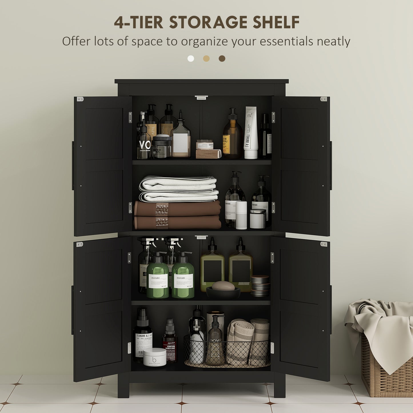 Meuble de rangement de salle de bain avec portes de grange et étagère réglable, noir