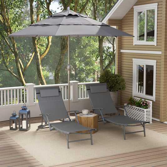 Outsunny Set of 2 Folding Sun Loungers with Cushion for Patio, Garden, Beach, Grey