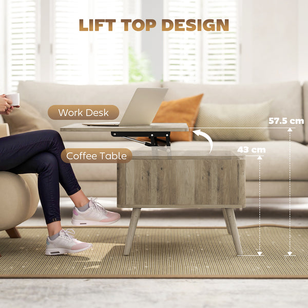 Table basse relevable avec rangement, chêne