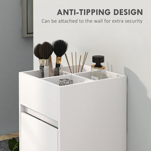 Slim Bathroom Cabinet, Bathroom Storage Cabinet with 4 Top Compartments, 3 Drawers & Towel Rack for Narrow Spaces, White