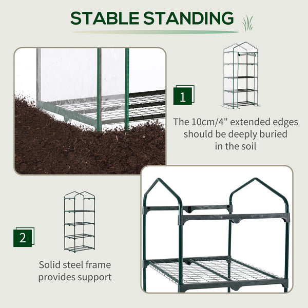 Portable greenhouse with 4 shelves and steel frame