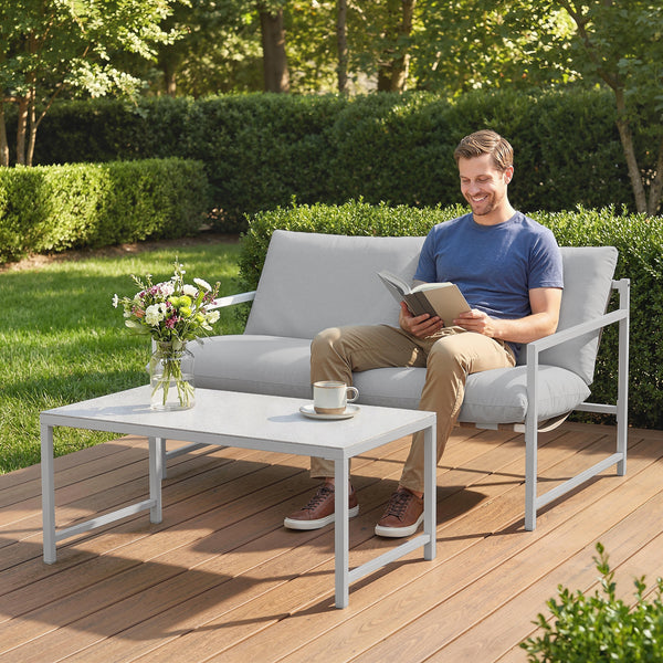 Ensemble de mobilier de patio 2 pièces avec coussins épais et table basse, gris clair