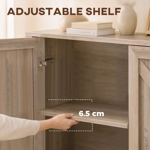 Sideboard Buffet, Storage Cabinet with Barn Door and Adjustable Shelf, TV Stand for TVs up to 65 Inches, Light Gray