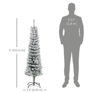 Sapin de Noël givré vert de 5 pieds en forme de crayon
