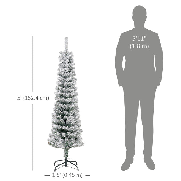 Sapin de Noël givré vert de 5 pieds en forme de crayon