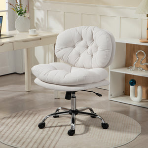 Office chair without armrests with a wide, padded seat, cream white
