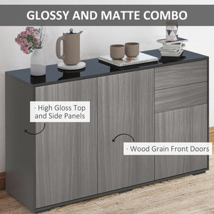 Modern kitchen sideboard with coffee corner, push-to-open mechanism and 2 drawers for living room, black